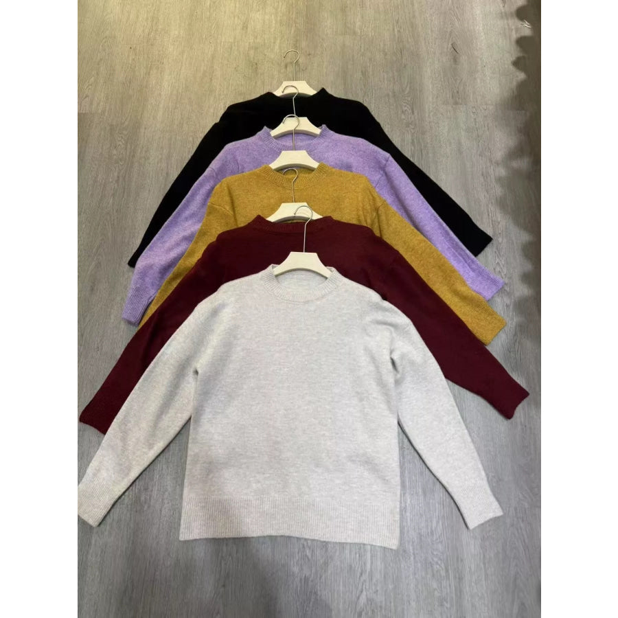 Full Size Cozy Knit Round Neck Oversized Sweater Plus Size Apparel and Accessories