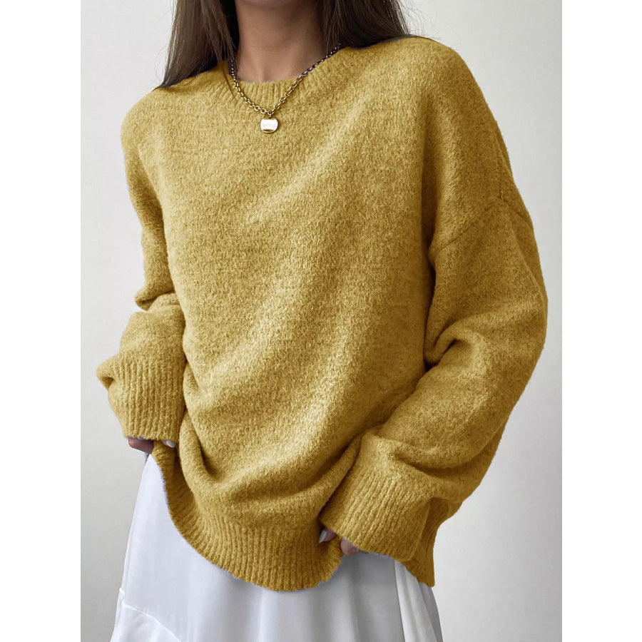 Full Size Cozy Knit Round Neck Oversized Sweater Plus Size Apparel and Accessories