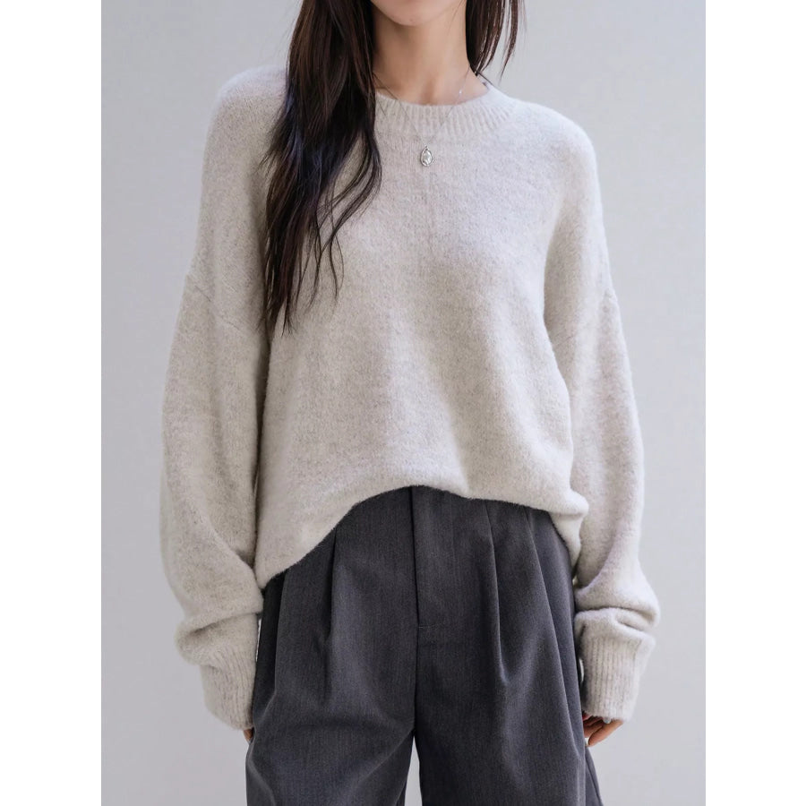 Full Size Cozy Knit Round Neck Oversized Sweater Plus Size Apparel and Accessories