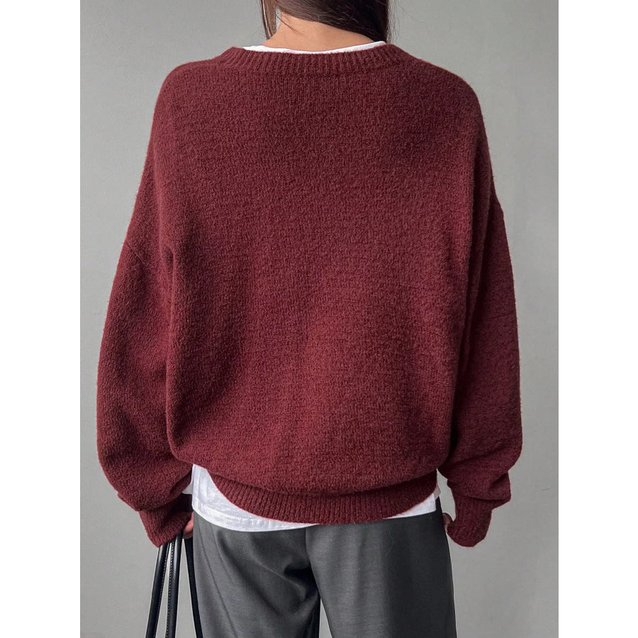 Full Size Cozy Knit Round Neck Oversized Sweater Plus Size Apparel and Accessories