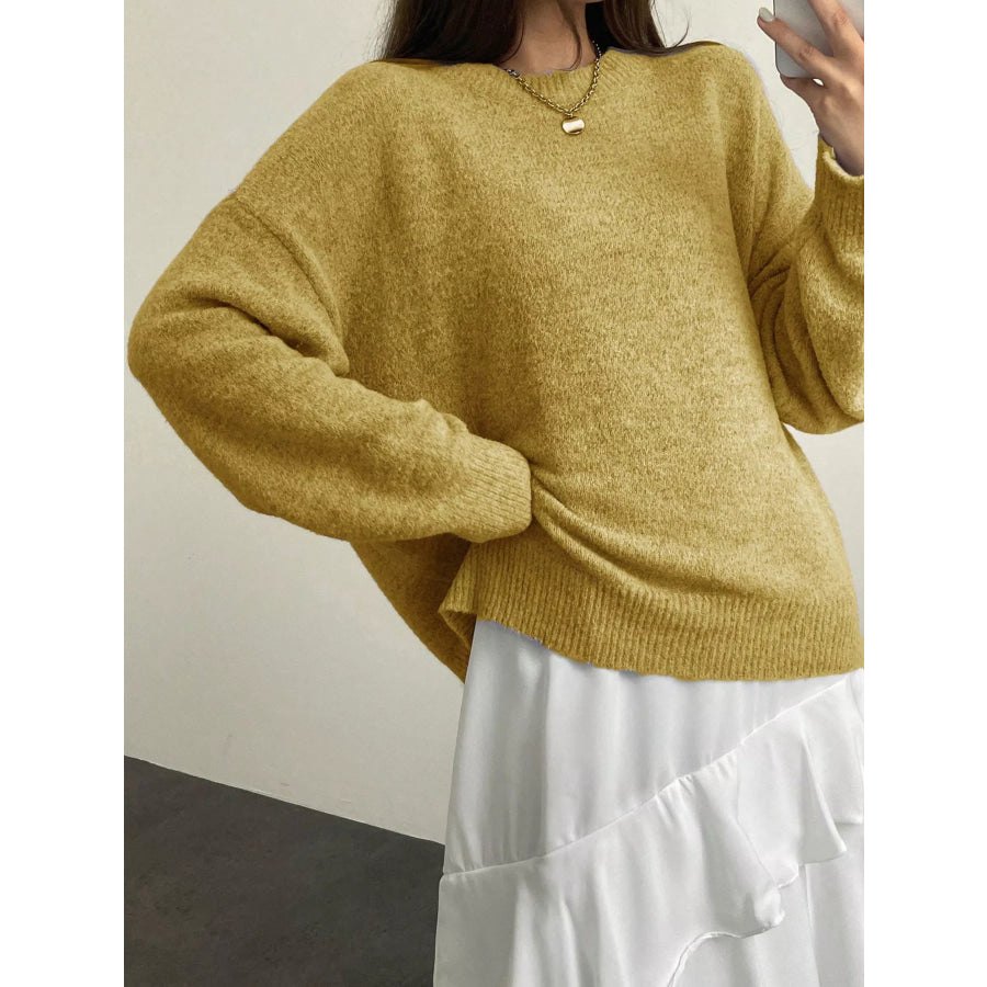 Full Size Cozy Knit Round Neck Oversized Sweater Plus Size Apparel and Accessories