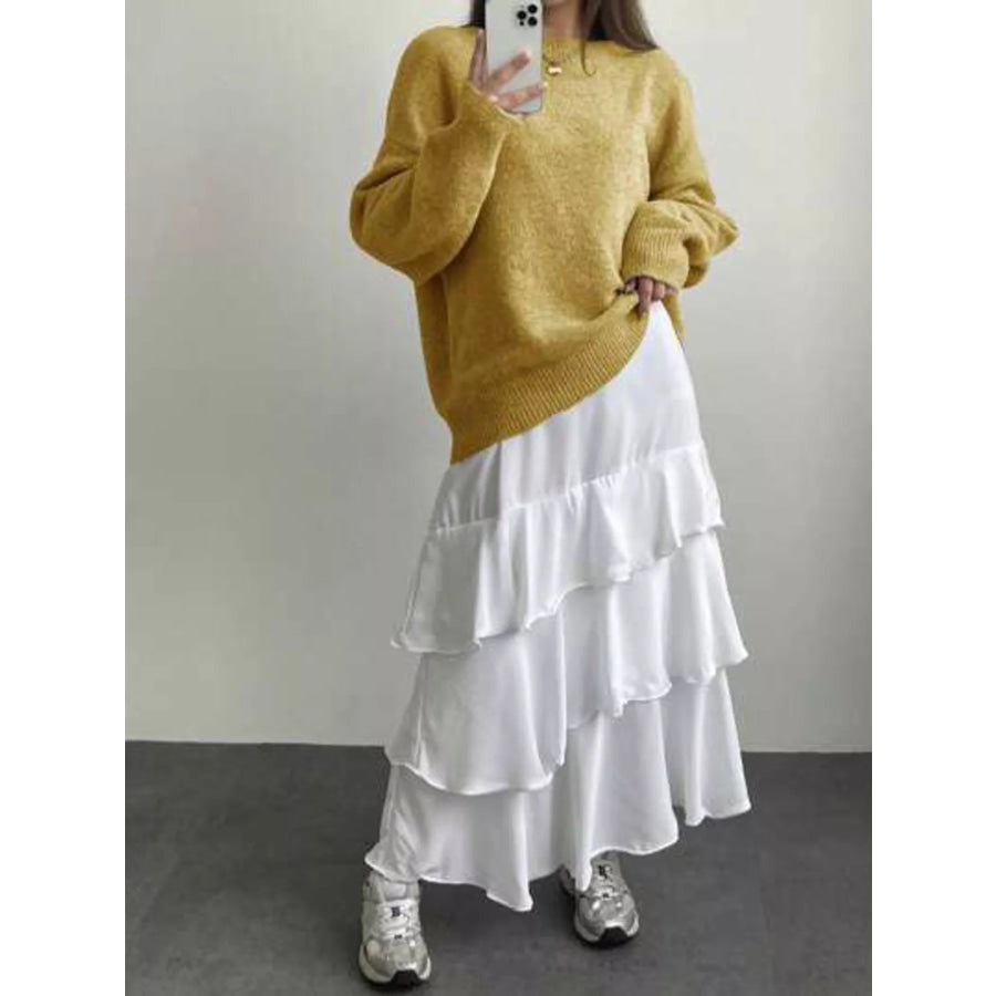Full Size Cozy Knit Round Neck Oversized Sweater Plus Size Yellow / S Apparel and Accessories