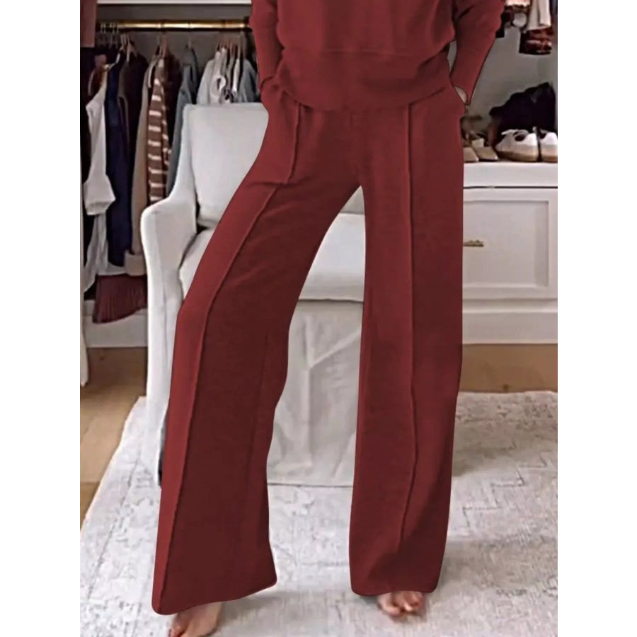 Full Size Cozy V-Neck Top and Pants Set Plus Size Apparel and Accessories