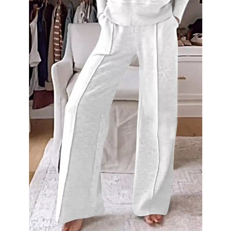Full Size Cozy V-Neck Top and Pants Set Plus Size Apparel and Accessories