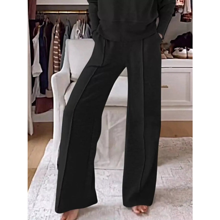 Full Size Cozy V-Neck Top and Pants Set Plus Size Apparel and Accessories
