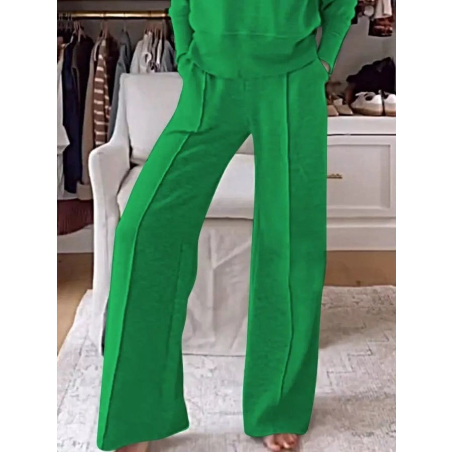 Full Size Cozy V-Neck Top and Pants Set Plus Size Apparel and Accessories