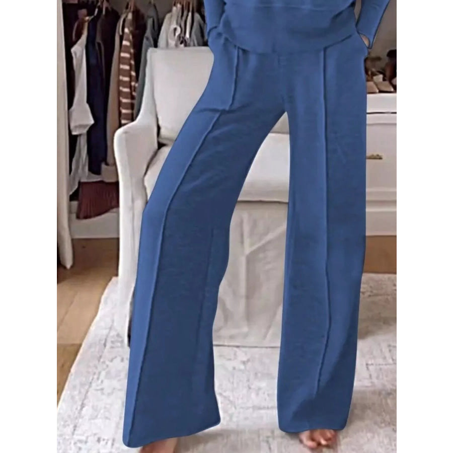 Full Size Cozy V-Neck Top and Pants Set Plus Size Apparel and Accessories