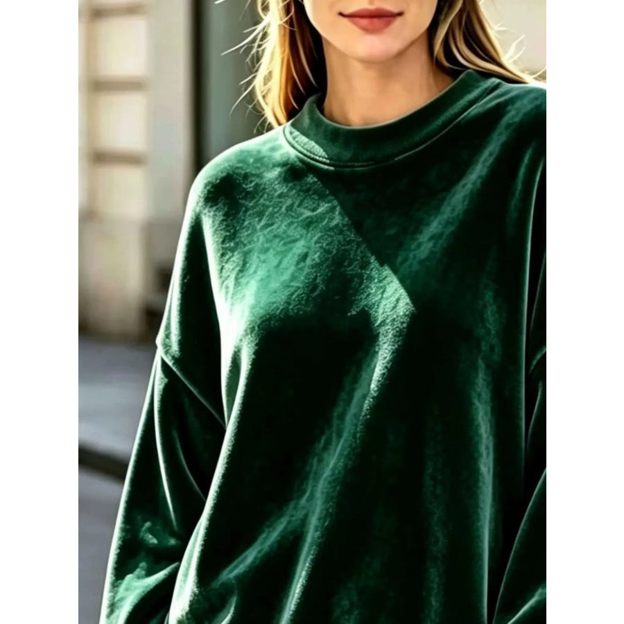 Full Size Crew Neck Dropped Shoulder Sweatshirt Plus Apparel and Accessories