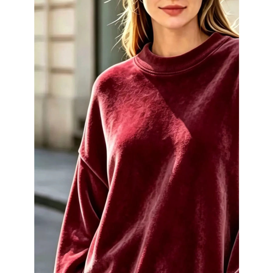 Full Size Crew Neck Dropped Shoulder Sweatshirt Plus Apparel and Accessories