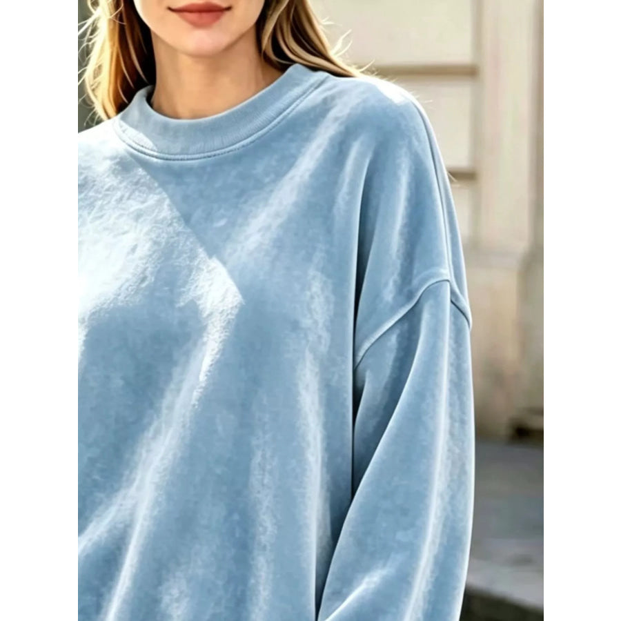 Full Size Crew Neck Dropped Shoulder Sweatshirt Plus Apparel and Accessories