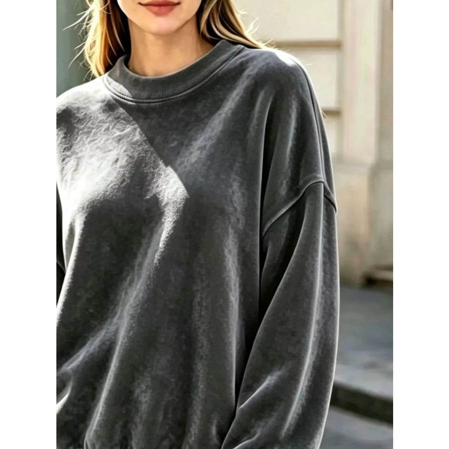 Full Size Crew Neck Dropped Shoulder Sweatshirt Plus Apparel and Accessories