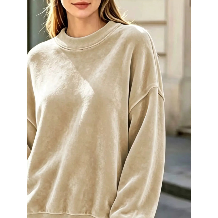 Full Size Crew Neck Dropped Shoulder Sweatshirt Plus Apparel and Accessories