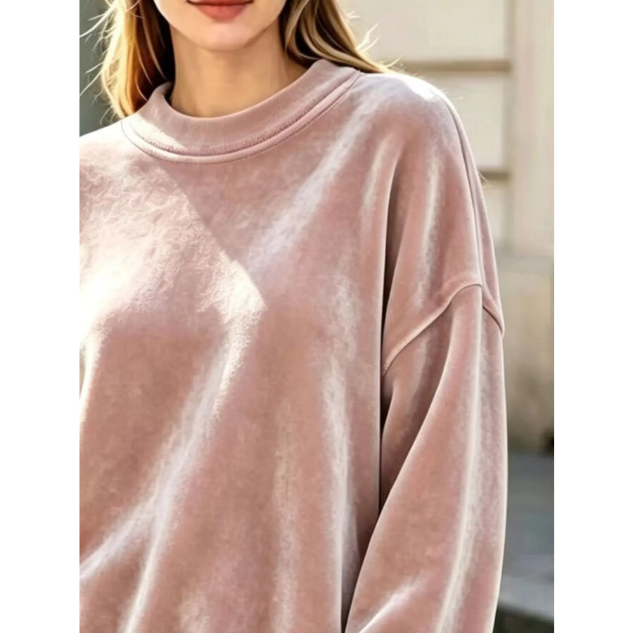Full Size Crew Neck Dropped Shoulder Sweatshirt Plus Apparel and Accessories