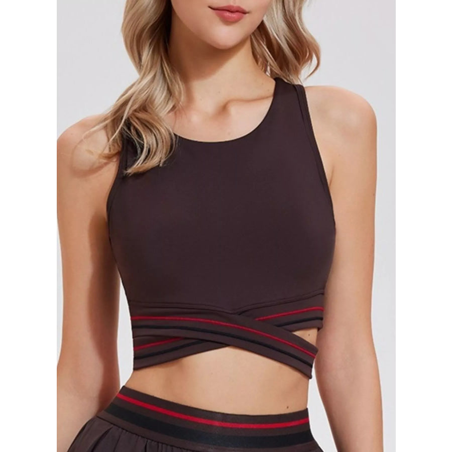 Full Size Criss-Cross Hem Active Tank Plus Size Chocolate / S Apparel and Accessories