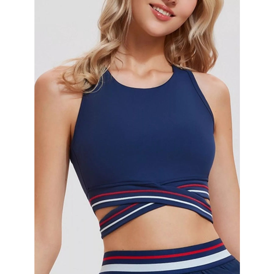Full Size Criss-Cross Hem Active Tank Plus Size Dark Navy / S Apparel and Accessories