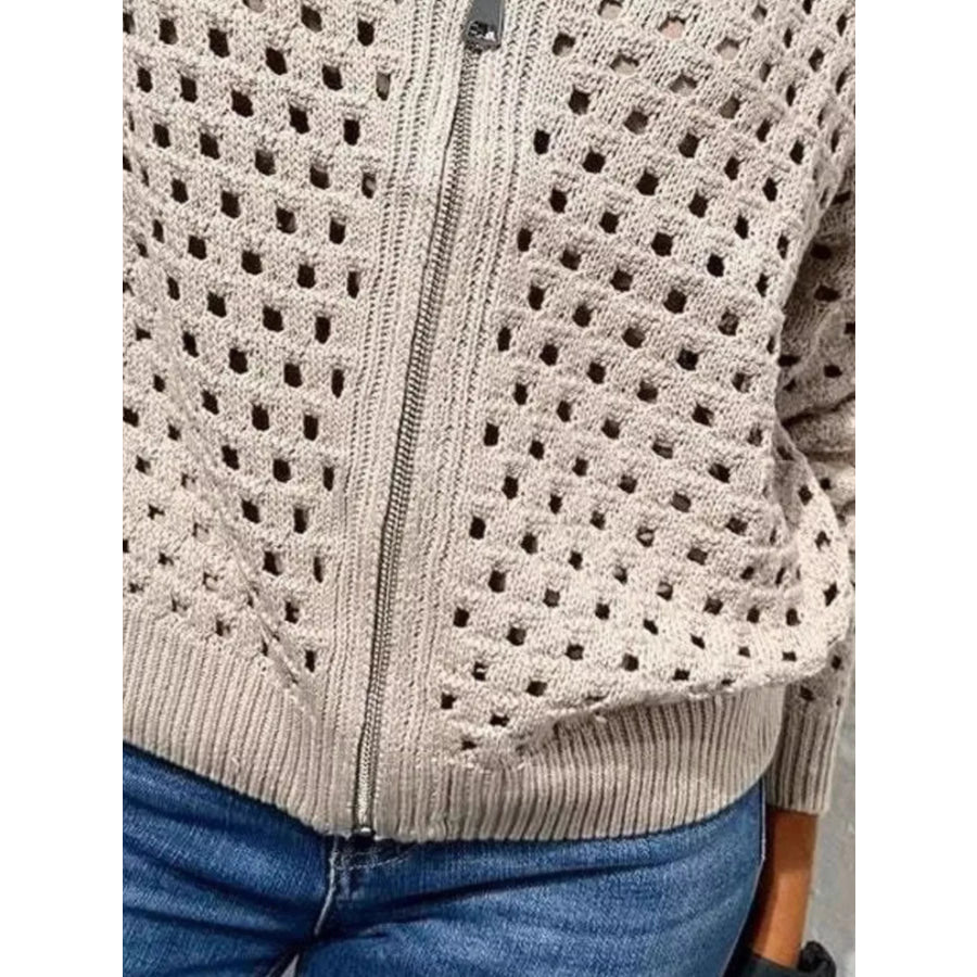 Full Size Crochet Knit Zip-Up Cardigan Plus Apparel and Accessories