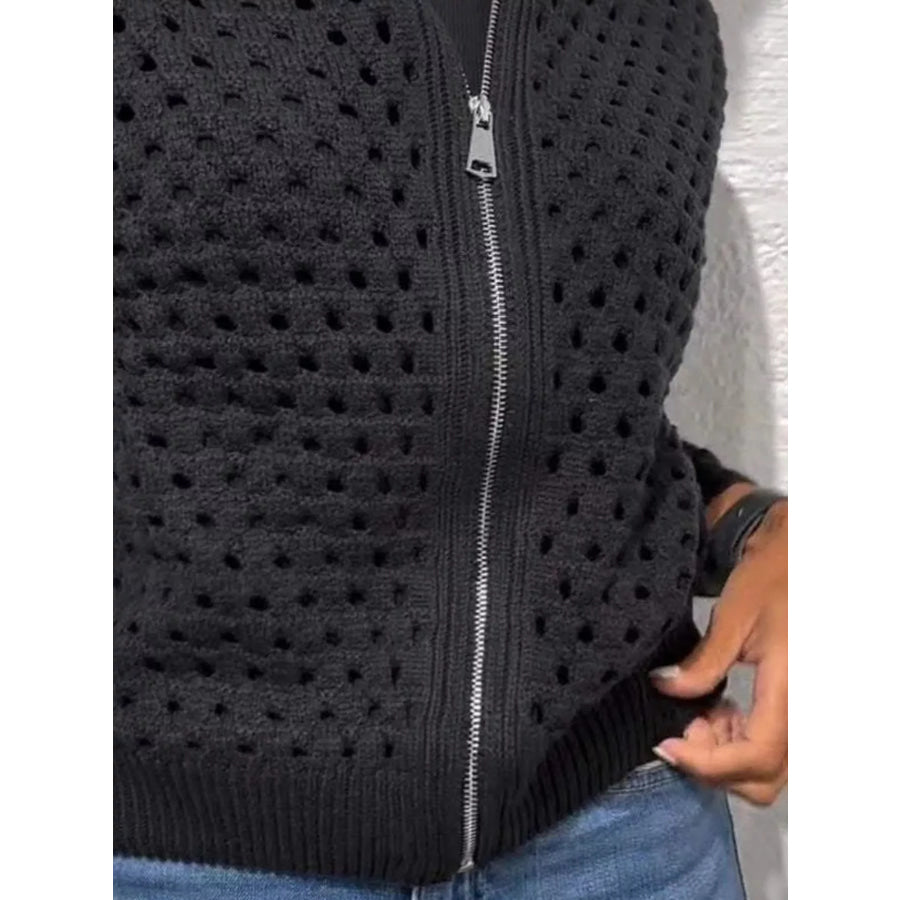 Full Size Crochet Knit Zip-Up Cardigan Plus Apparel and Accessories