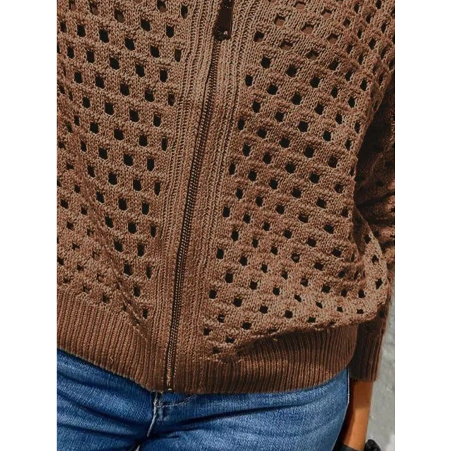Full Size Crochet Knit Zip-Up Cardigan Plus Apparel and Accessories