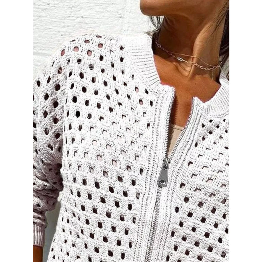 Full Size Crochet Knit Zip-Up Cardigan Plus Apparel and Accessories