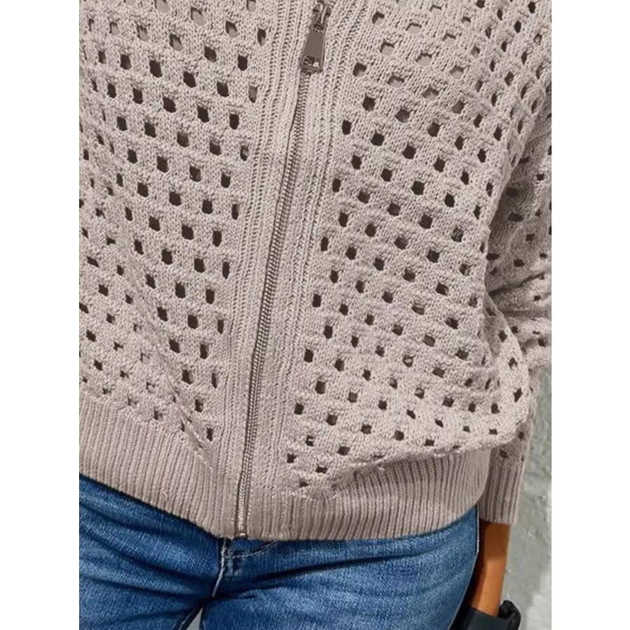 Full Size Crochet Knit Zip-Up Cardigan Plus Apparel and Accessories