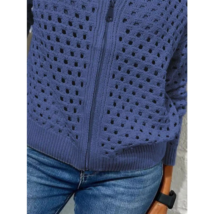 Full Size Crochet Knit Zip-Up Cardigan Plus Apparel and Accessories
