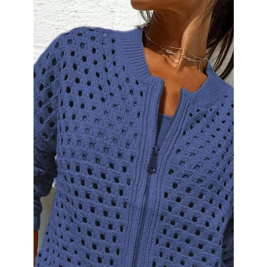 Full Size Crochet Knit Zip-Up Cardigan Plus Apparel and Accessories