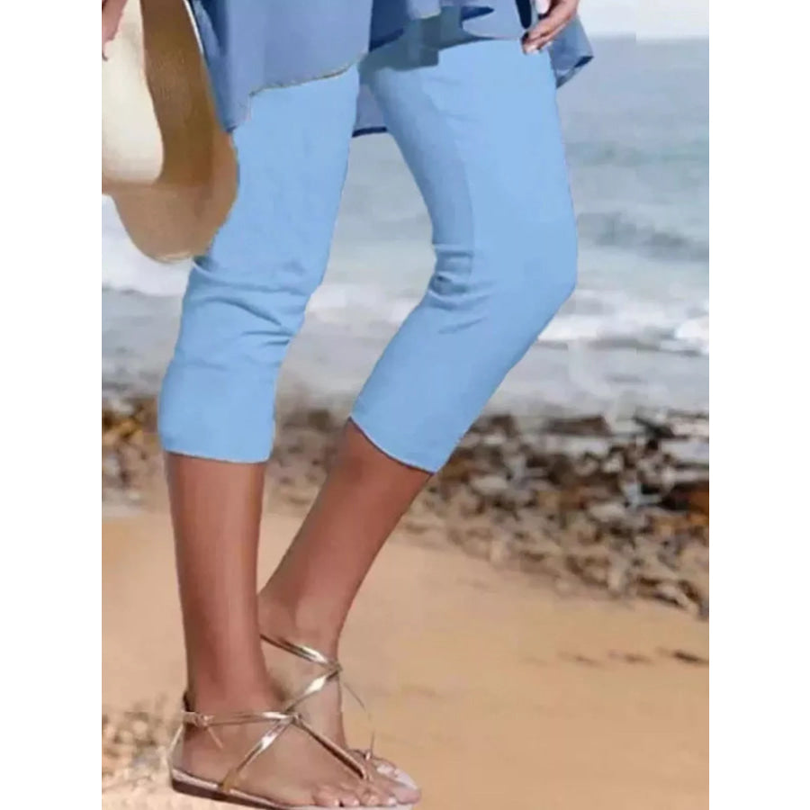 Full Size Cropped Casual Leggings Plus Light Blue / S Apparel and Accessories