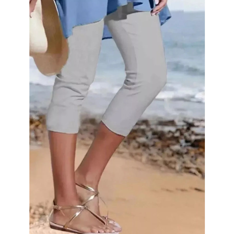 Full Size Cropped Casual Leggings Plus Light Gray / S Apparel and Accessories