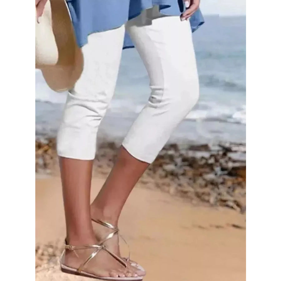 Full Size Cropped Casual Leggings Plus White / S Apparel and Accessories