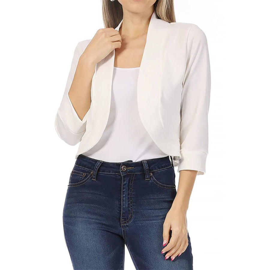 Full Size Cropped Open Front Blazer Plus Size White / S Apparel and Accessories