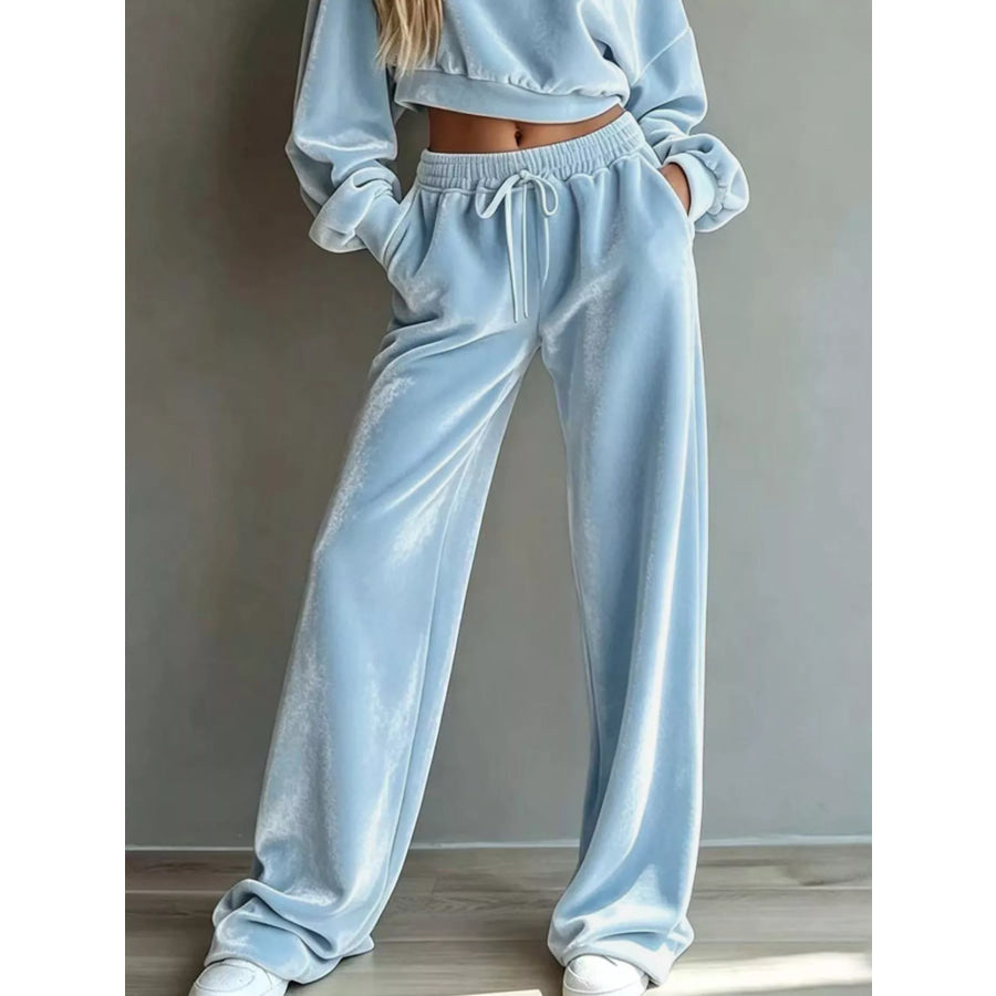 Full Size Cropped Sweatshirt and Wide-Leg Pants Set Plus Apparel Accessories
