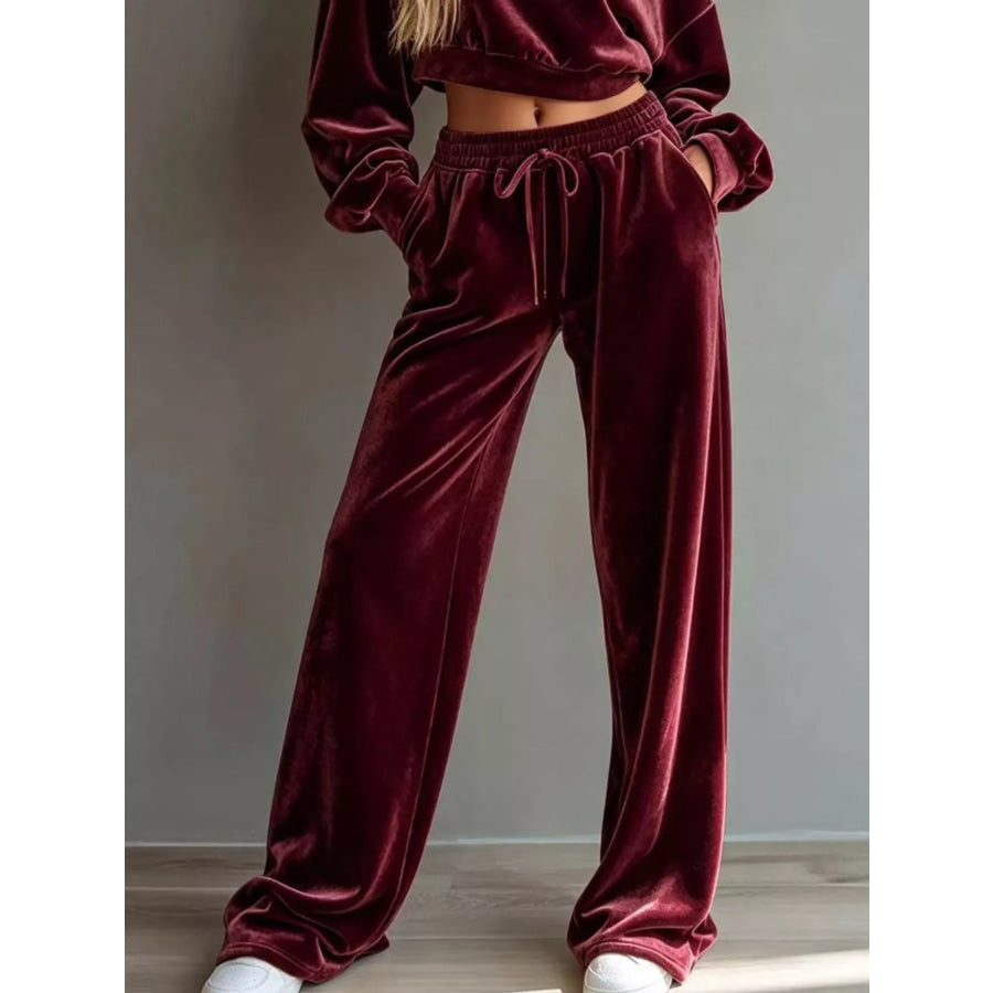 Full Size Cropped Sweatshirt and Wide-Leg Pants Set Plus Apparel Accessories