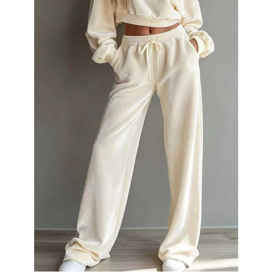 Full Size Cropped Sweatshirt and Wide-Leg Pants Set Plus Apparel Accessories