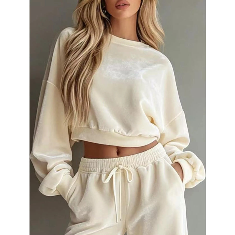 Full Size Cropped Sweatshirt and Wide-Leg Pants Set Plus Apparel Accessories