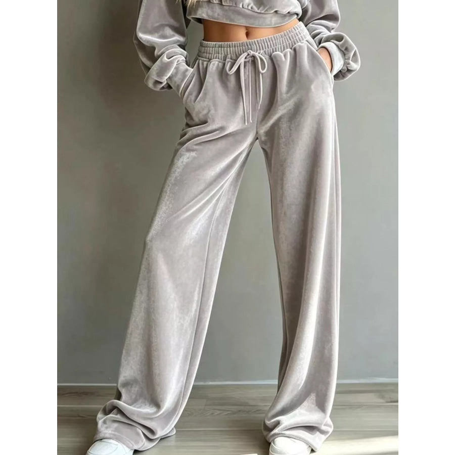 Full Size Cropped Sweatshirt and Wide-Leg Pants Set Plus Gray / S Apparel Accessories