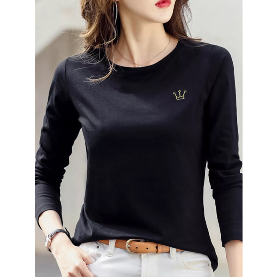 Full Size Crown Long Sleeve T-Shirt Plus Black / S Apparel and Accessories