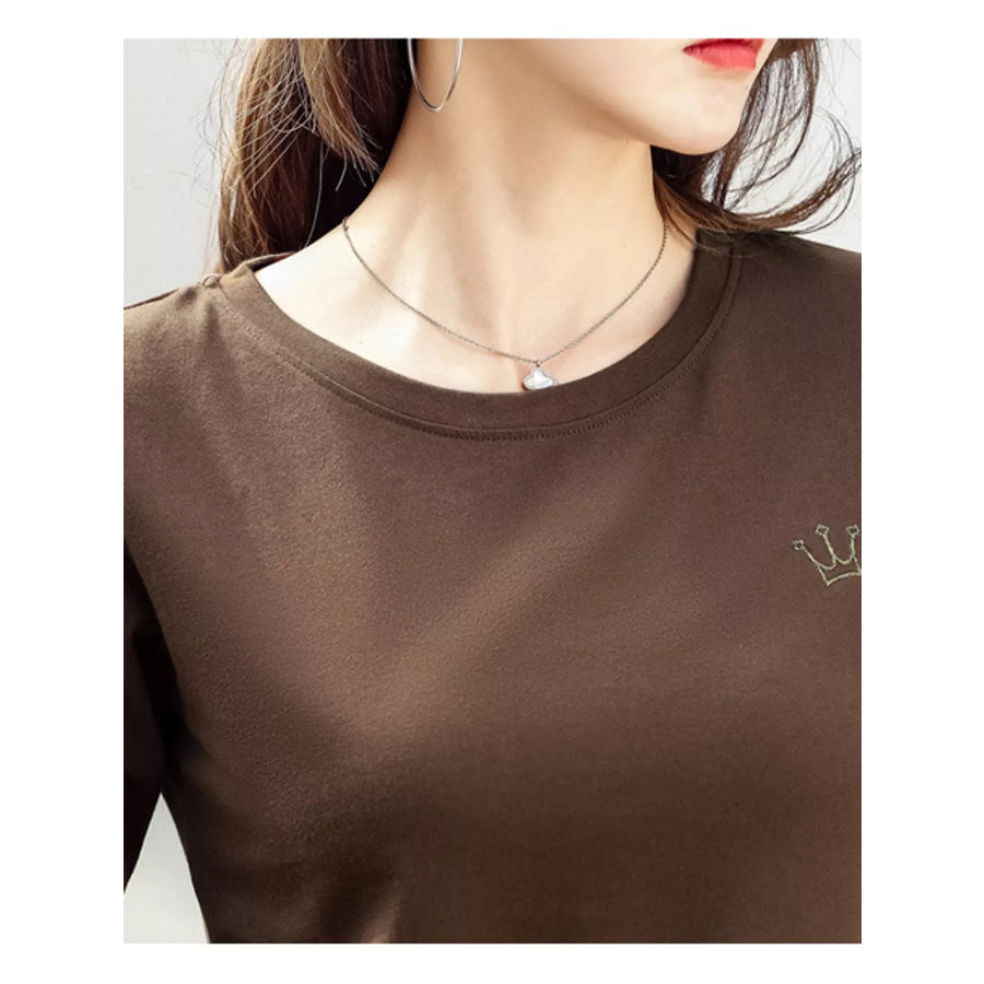 Full Size Crown Long Sleeve T-Shirt Plus Brown / S Apparel and Accessories