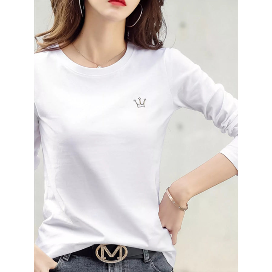 Full Size Crown Long Sleeve T-Shirt Plus White / S Apparel and Accessories