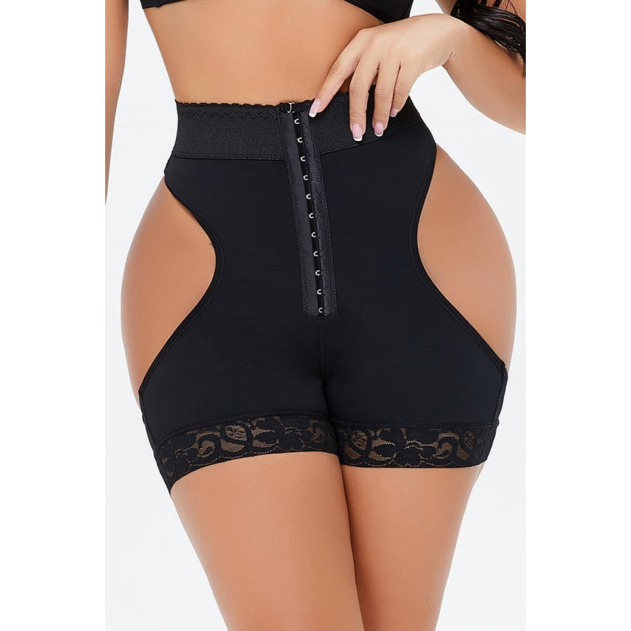 Full Size Cutout Hook-and-Eye Shaping Shorts Black / S