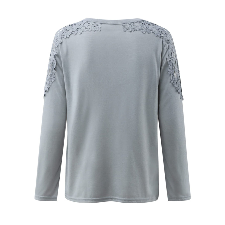 Full Size Cutout Round Neck Long Sleeve T-Shirt Light Gray / S Apparel and Accessories