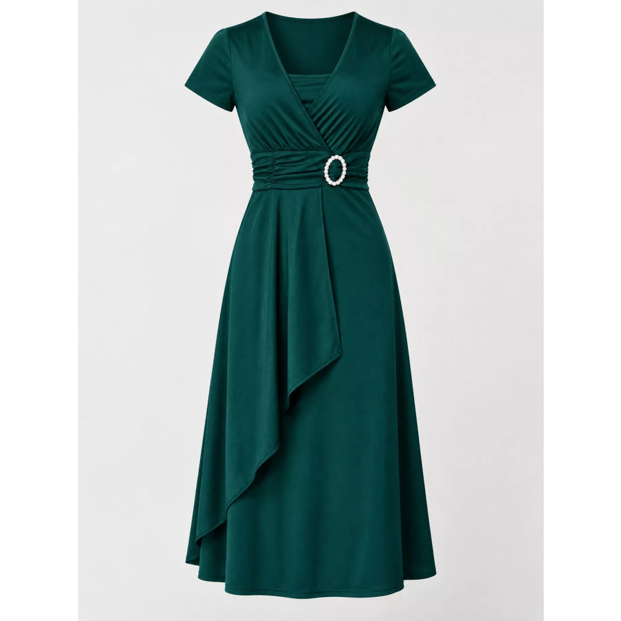 Full Size Decorative Buckle Short Sleeve Dress Plus Apparel and Accessories