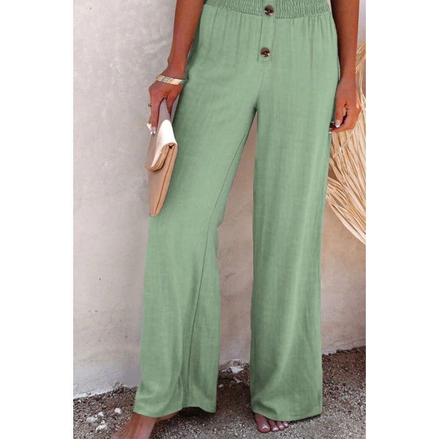Full Size Decorative Button High Waist Pants Apparel and Accessories