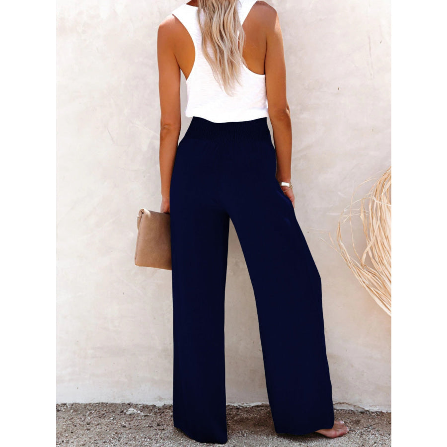 Full Size Decorative Button High Waist Pants Apparel and Accessories