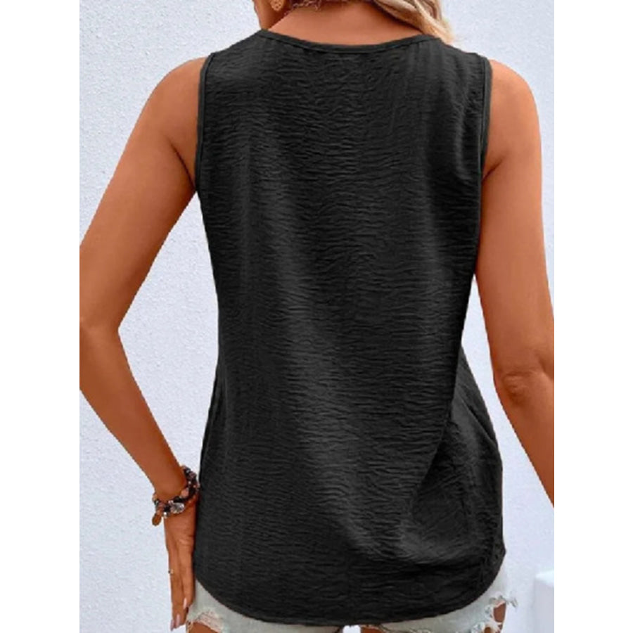 Full Size Decorative Button V - Neck Tank Black / S Apparel and Accessories