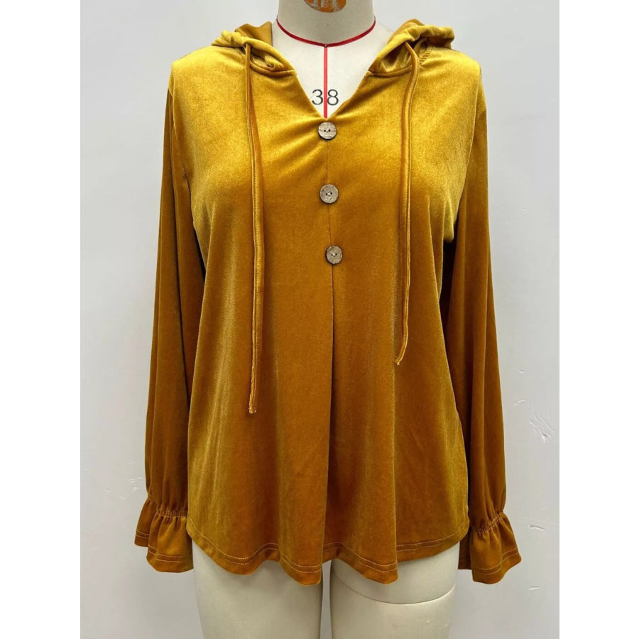 Full Size Decorative Buttons Velvet Hoodie Plus Size Apparel and Accessories
