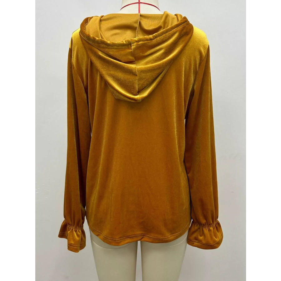 Full Size Decorative Buttons Velvet Hoodie Plus Size Apparel and Accessories