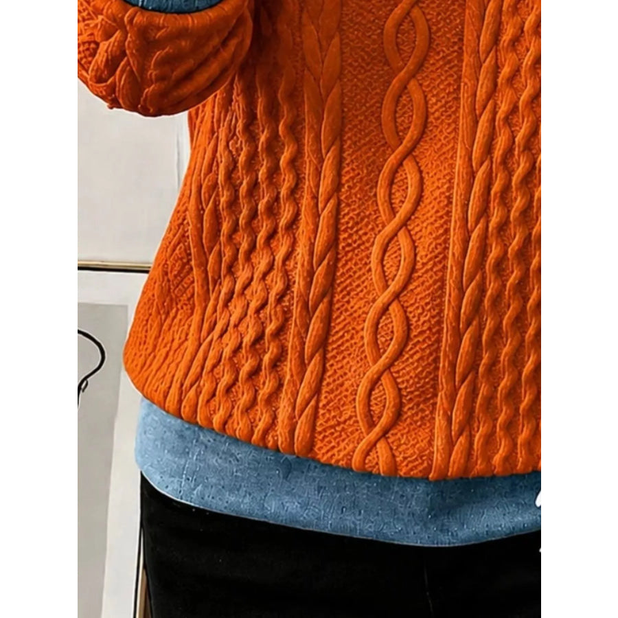 Full Size Denim Contrast Trim Quarter Zip Texture Sweatshirt Plus Size Apparel and Accessories