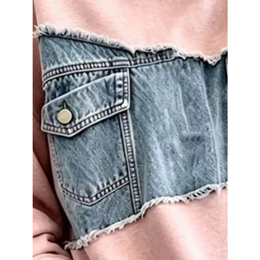Full Size Denim Patchwork Dropped Shoulder Sweatshirt Plus Size Apparel and Accessories