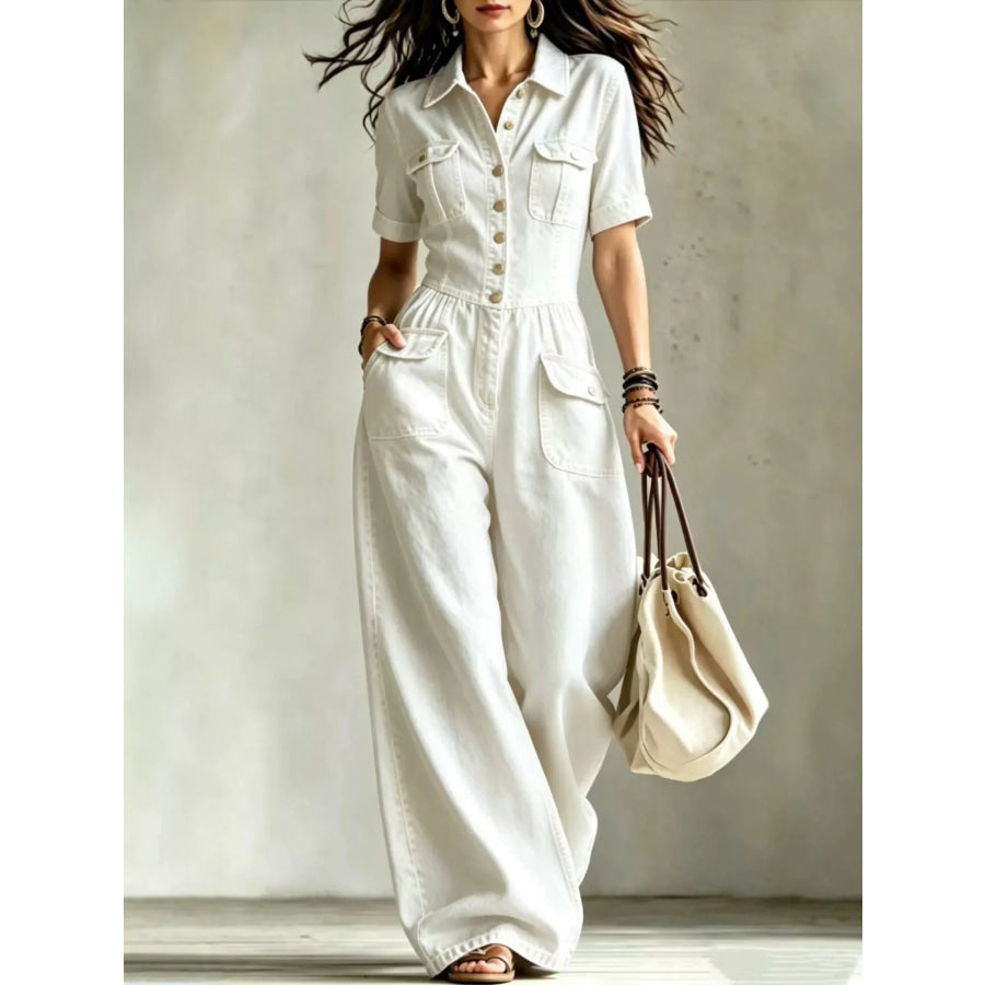 Full Size Denim Wide-Leg Jumpsuit with Chest Pockets Plus Size Apparel and Accessories