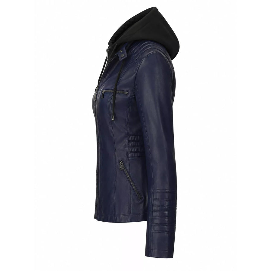 Full Size Detachable Hooded Faux Leather Moto Jacket Plus Apparel and Accessories
